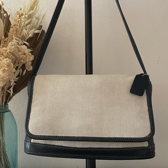 Coach Handbags - COACH Vintage Linen & Cotton weave/Navy Blue Leather